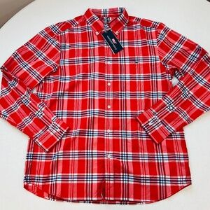 NWT Vineyard Vine OTG Performance M Long Sleeve Shirt Racing Red / Blue / White